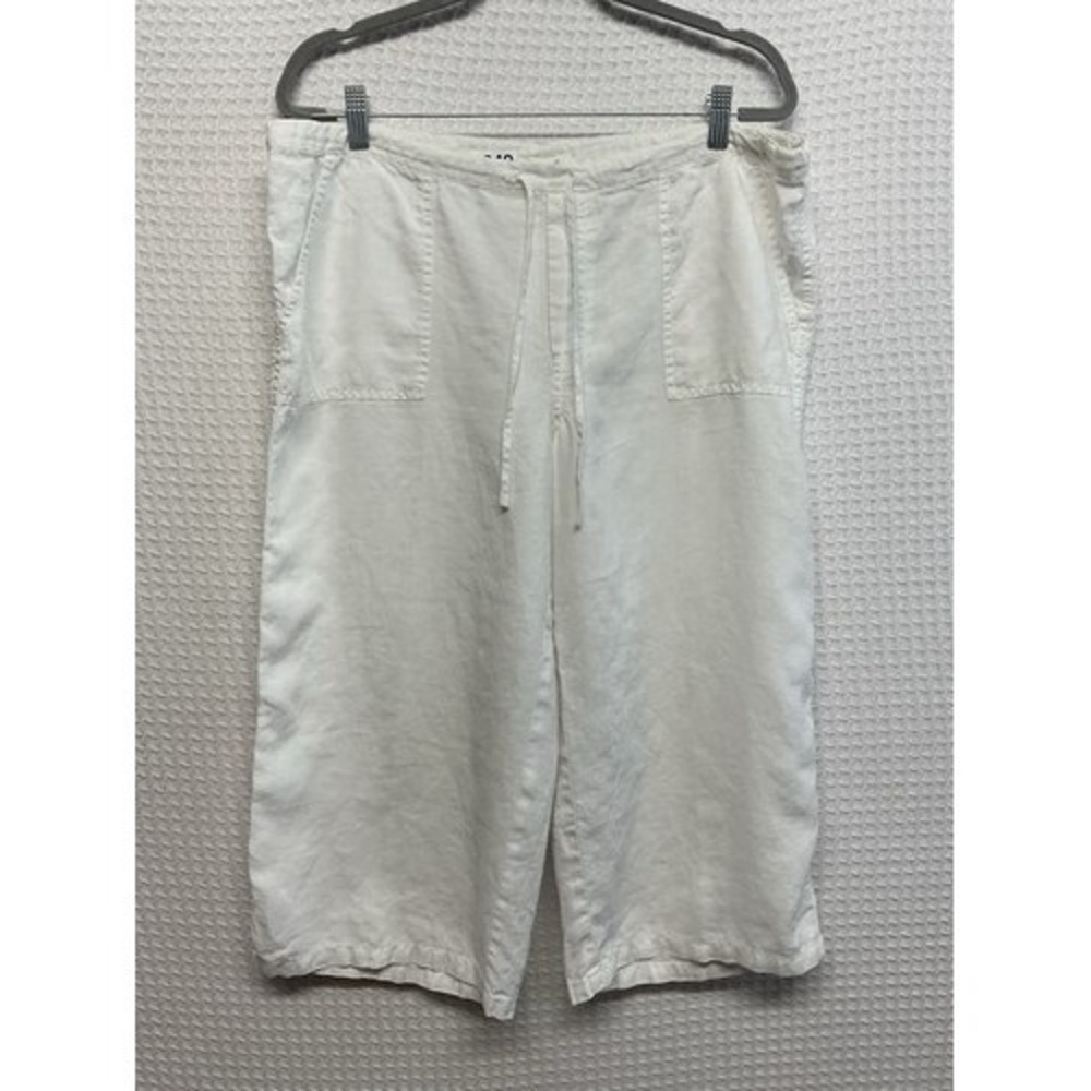 London Jean White Lagenlook Wide Leg Capri Pants Women Large China 100% Linen